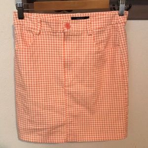Forever 21 skirt, stretchy, peach and white checks, pockets Large